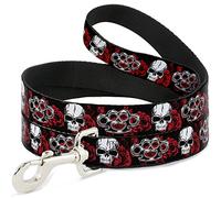 Buckle-Down Brass Knuckles/Skulls/Roses Black/Red/White Pet Leash, 6" x 1"