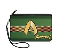 Buckle-Down Buckle-Down Cartera con cremallera Aquaman accesorio grande, Aquaman, 8 x 5 pies, Aquaman Classic Icon - Balanza a rayas verde/dorado, S