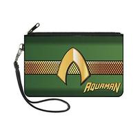 Buckle-Down Buckle-Down Cartera con cremallera Aquaman accesorio grande, Aquaman, 8 x 5 pies, Aquaman Classic Icon - Balanza a rayas verde/dorado, 8" x 5"