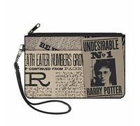 Buckle-Down Buckle-Down - Cartera con cremallera de Harry Potter, accesorio grande, Harry Potter, 8 x 5 pulgadas, Titulares de periódicos de Harry Potter indeseable n.º 1, S