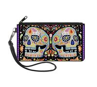 Buckle-Down Buckle-Down - Cartera con cremallera Thaneeya con calaveras de azúcar, accesorio grande, calaveras de azúcar Thaneeya, 8 x 5 pulgadas, Multicolor, 8" x 5"
