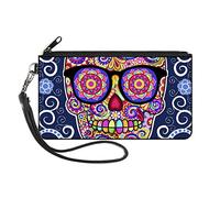 Buckle-Down Buckle-Down - Cartera con cremallera Thaneeya con calaveras de azúcar, accesorio grande, calaveras de azúcar Thaneeya, 8 x 5 pulgadas, Thaneeya - Calaveras de azúcar, 6.5" x 3.5"