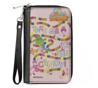 Buckle-Down Candy Land - Cartera con cremallera alrededor, collage de personajes Candy Land Take Me To the Candy, multicolor, cuero vegano, Rosado, 7.5"x4.5", Casual