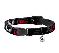 Buckle-Down Carnage/Face Black/White Breakaway Cat Collar, 1/2" x 8-12"/Medium