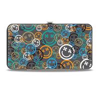 Buckle-Down Cartera con bisagras, cara sonriente, huesos cruzados, apilados, gris, multicolor, cuero vegano, Gris, 7" x 4", Casual