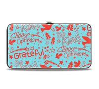 Buckle-Down Cartera con bisagras, con texto en inglés "Grateful Optimism Be Kind", collage de iconos azul y rojo, piel vegana, Azul, Rojo, 7" x 4", Casual