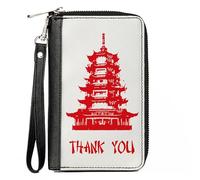 Buckle-Down Cartera con cremallera alrededor, texto en inglés "Chinese Take Out", color blanco y rojo, piel vegana, Rojo -, 7.5"x4.5", Casual