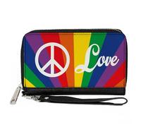 Buckle-Down Cartera con cremallera, diseño de rayas arcoíris de paz y amor, multicolor, blanco, cuero vegano, Varios colores, 7.5"x4.5", Casual