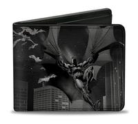 Buckle-Down - Cartera con Dos Solapas de Piel sintética con Hebilla - Batman Beauty of Flight Action Pose/Murciélago/Skyline Black/Gris Unisex Adultos Multicolor