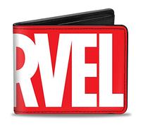 Buckle-Down Cartera de cómics para hombre, plegable, con logotipo de ladrillo de Marvel, rojo y blanco, cuero vegano, 4 x 3.5 pulgadas, Marvel Comics, 4.0" x 3.5", Cartera de Marvel Comics, plegable,