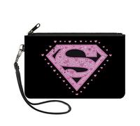 Buckle-Down Cartera de lona con cremallera, Superman Heart Shield Negro/Rosa, S