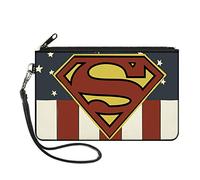 Buckle-Down Cartera de lona con cremallera, Superman Shield Americana Rojo/Blanco/Azul/Amarillo, S