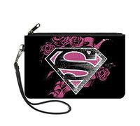 Buckle-Down Cartera de lona con cremallera, Superman Shield4 Roses Weathered Black/White/Pink, S