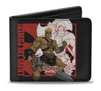 Buckle-Down Cartera de Masters of the Universe, plegable, Masters of the Universe He Man y Skeletor Pose y citas, cuero vegano, Negro -, 4.0" x 3.5", Casual