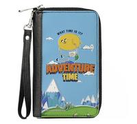 Buckle-Down Cartera de red de dibujos animados, cremallera alrededor, Hora de aventuras Jake y Finn What Time Is It Flying Pose azul, cuero vegano, Azul, 7.5"x4.5", Casual