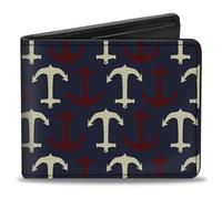 Buckle-Down Cartera para hombre, plegable, Anchor Flip azul marino, rojo, crema, cuero vegano, multicolor, 4 x 3.5 pulgadas, Multi, 4.0" x 3.5", Buckle-down Billetera, plegable, Anchor Flip azul