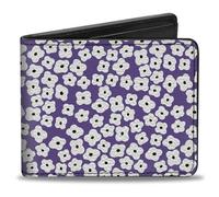 Buckle-Down Cartera para hombre, plegable, diseño floral, lavanda, blanco y negro, cuero vegano, 4 x 3.5 pulgadas, Floral, 4.0" x 3.5", Buckle-down Billetera, plegable, Ditsy Floral Lavanda Blanco