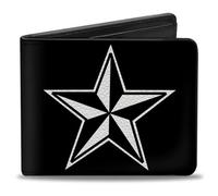 Buckle-Down Cartera para hombre, plegable, estrella náutica, negro y blanco, cuero vegano, 4 x 3.5 pulgadas, Estrella náutica, 4.0" x 3.5", Buckle-down Billetera, plegable, estrella náutica, negro y