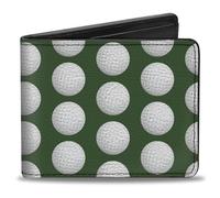 Buckle-Down Cartera para hombre, plegable, pelotas de golf verde y blanco, cuero vegano, 4 x 3.5 pulgadas, Golf, 4.0" x 3.5", Buckle-down Billetera, plegable, pelotas de golf verde y blanco, cuero