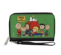 Buckle-Down Cartera Peanuts, con cremallera, Peanuts Gang Hapiness Is Being One of the Gang Pose Verde, cuero vegano, Verde, 7.5"x4.5", Casual