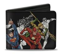 Buckle-Down Cartera plegable de la Liga de la Justicia, 52 5 posturas de doble acción de superhéroes, negro/blanco/a todo color