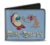 Buckle-Down Cartera Ren and Stimpy, plegable, escenas de lucha Ren y Stimpy y logotipo del título, azul, cuero vegano, Azul, 4.0" x 3.5", Casual