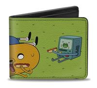 Buckle-Down Cartoon Network - Cartera plegable con billetera estándar y ranuras para tarjetas, Adventure Time Jake Finn y BMO Hot Dog Picnic Scene, cuero vegano, verde, 4 x 3.5 pulgadas, casual