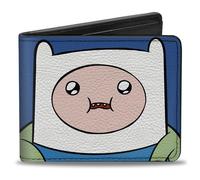 Buckle-Down Cartoon Network - Cartera plegable con billetera estándar y ranuras para tarjetas, Adventure Time Jake y Finn Face Close Up Azul, cuero vegano, azul, 4 x 3.5 pulgadas, casual