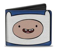 Buckle-Down Cartoon Network - Cartera plegable con ranuras estándar para billetera y tarjetas, logotipo de título de Adventure Time y cara sonriente de Finn, color azul, cuero vegano, Azul, 4.0" x