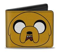 Buckle-Down Cartoon Network - Cartera plegable con ranuras estándar para billetera y tarjetas, logotipo de título de Adventure Time y cara de Jake Amarillo, cuero vegano, Amarillo, 4.0" x 3.5", Casual