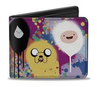 Buckle-Down Cartoon Network - Cartera plegable con ranuras estándar para billetera y tarjetas, personajes de Adventure Time con expresiones de pintura en aerosol, multicolor, cuero vegano, multicolor