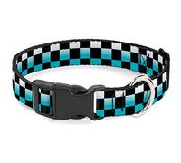 Buckle-Down Checker - Cuello con Clip de plástico, Color Negro y Turquesa, 2,5 cm de Ancho, para Cuello Mediano de 28 a 43 cm