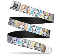 Buckle-Down Cinturón con hebilla para cinturón de seguridad, conejitos felices y tristes con estrellas, Blanco/Pastel Multicolor, Kid - 1.0" Wide - 20-36" Long