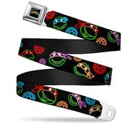 Buckle-Down Cinturón de seguridad - Classic TMNT Electric Expressions/Turtle Shells Black/Multi Neon - 1 pulgada de ancho - 20-36 pulgadas de largo