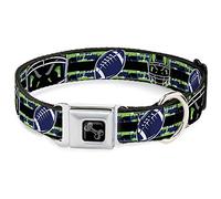 Buckle-Down Cinturón de Seguridad Hebilla Perro Collar - Fútbol/Casco Raya Negro/Verde neón/Azul