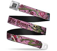 Buckle-Down Cinturón de seguridad - Live Hard Die Young Pink - 1 pulgada de ancho - 20-36 pulgadas de largo, Varios colores, 1.5" Wide - 32-52 Inches in Length