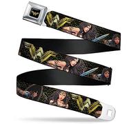 Buckle-Down Cinturón de seguridad para hombre Wonder Woman Regular, Negro/dorado, Regular - 1.5" Wide - 24-38" Long