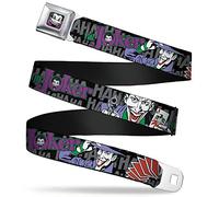 Buckle-Down Cinturón de seguridad - The Joker Pose/Cards/HAHAHAHA Negro/Gris - 1 pulgada de ancho - 20-36 pulgadas de largo, Negro/Gris, Kid - 1.0" Wide - 20-36" Long