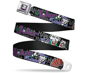 Buckle-Down Cinturón de seguridad - The Joker Pose/Cards/HAHAHAHA Negro/Gris - 1 pulgada de ancho - 20-36 pulgadas de largo, Negro/Gris, Kid - 1.0" Wide - 20-36" Long