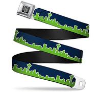 Buckle-Down Cinturón de seguridad unisex para adultos Seattle Kids, Skyline azul marino/verde lima, 1 pulgada de ancho, 20-36 pulgadas, Azul marino/verde lima, Regular - 1.5" Wide - 24-38" Long