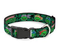 Buckle Down Classic de Las Tortugas Ninja Tortuga Caras Negro/Verde Tortuga Shell plástico Clip Collar