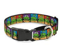 Buckle-Down Classic TMNT - Bloques de Cara Negro/Multicolor Collar de Perro Martingale, 3,8 cm x 18 - 32 Pulgadas/Grande