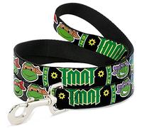 Buckle-Down Classic TMNT Group Faces/TMNT/Ninja Star Black/Green Pet Leash, 6-1.5"