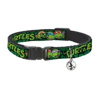 Buckle-Down Classic TMNT Group Faces/Turtles Turtle Shell Negro/Verde Breakaway Cat Collar, 1/2" x 8-12"/Medium