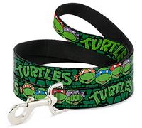 Buckle-Down Classic TMNT Group Faces/Turtles Turtle Shell Negro/Verde Pet Leash, 6 '-1/2"
