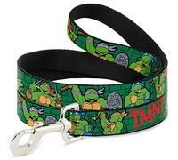 Buckle-Down Classic TMNT Group Pose2/TMNT Green Brick Wall Pet Leash, 6-1.5"
