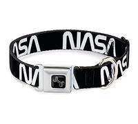 Buckle-Down Collar con hebilla para cinturón de seguridad, texto de la NASA negro/blanco, tamaño de cuello de 11 a 17 pulgadas x 1.0 pulgadas de ancho