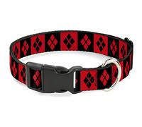 Buckle-Down Collar de Clip de plástico, Bloques de Diamante Harley Quinn, Rojo/Negro, Negro, Rojo, 1.5 Pulgadas de Ancho, se Adapta a Cuello de 16 a 23 Pulgadas, Mediano