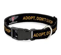 Buckle-Down Collar de Clip de plástico - Buckle-Down Logo Adopt, Don't Shop Negro/Amarillo