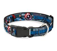 Buckle-Down Collar de Clip de plástico - Capitán América con Logotipo de Avengers Paisaje Urbano